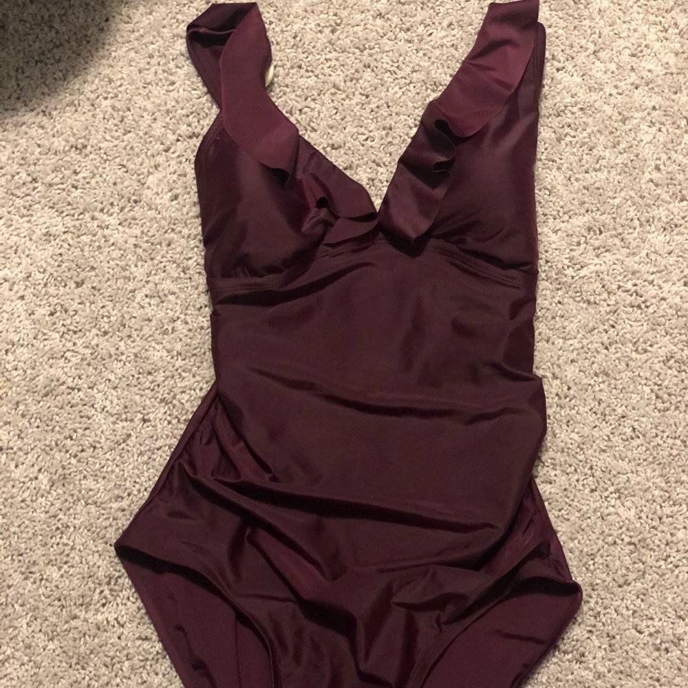 Maroon one piece swim suit with sexy top